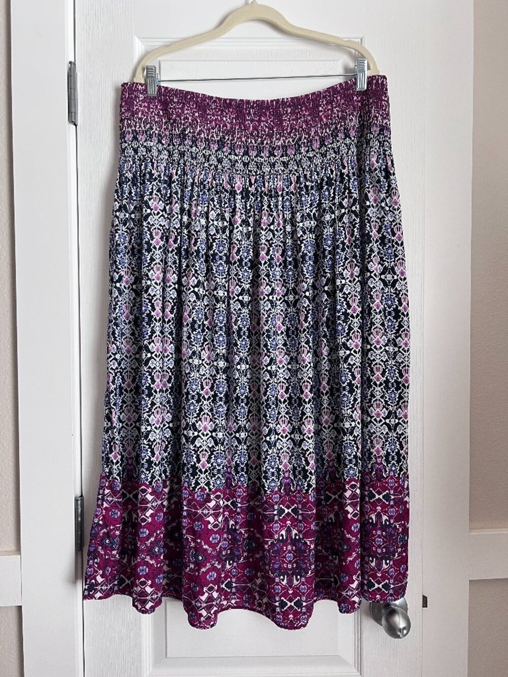 J Jill Bohemian Geometric Medallion Maxi Skirt Pink Purple - Size XL